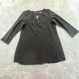 Sympli Womens Tunic Top Sz 6 Black Cutouts Minimalist Travel Stretch Casual - Picture 1 of 12