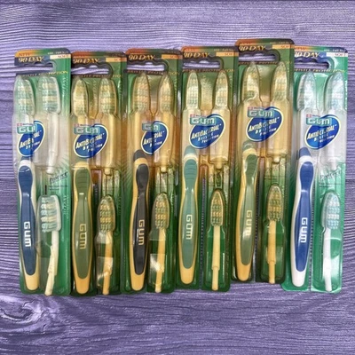 批量 6 件 Butler GUM 480 保护 90 天牙刷 带 3 头 全软 NOS - 黄色 — 第 1/4 张图片