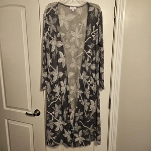 Lularoe Sarah Duster Open Cardigan Black White Flowers Lightweight Size Large - Picture 1 of 5
