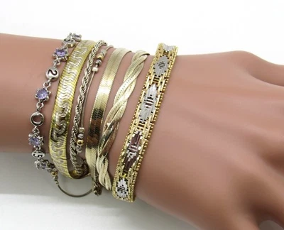 7 STERLING SILVER HERRINGBONE BRAIDED PURPLE STONE ROPE BEADED BRACELET 7-8'' - Image 1 of 4