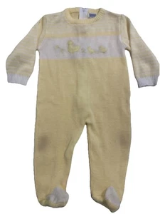 Vintage Kutsche Boutique Baby Einteiler gelb weiß Enten durchgehender Reißverschluss - Bild 1 von 9