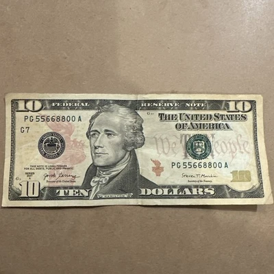 2017A US $10 Dollar Bill 55668800. 4 Pairs Note Fancy Serial Number - Image 1 of 4