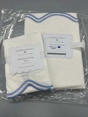 Sábana plana Pottery Barn X LoveShackFancy bordada de vieira doble, almohada y farsa Foto 1 de 4