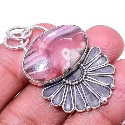 Pingente de prata esterlina 925 designer oxidado rodocrosita natural 1,76"P67 - Imagem 1 de 4