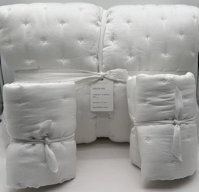 Edredón Pottery Barn Tencel Lyocell Tufted KING y 2 fundas Euro ~ Blanco Foto 1 de 3