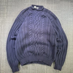 Vtg Early 90s Banana Republic Mens Chunky Cable Fisherman Roll Neck Sweater Navy - Picture 1 of 15