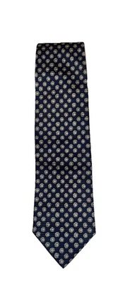 Gravata Ermenegildo Zegna texturizada seda azul/bege círculos seda/algodão - 57” x 4” - Imagem 1 de 4