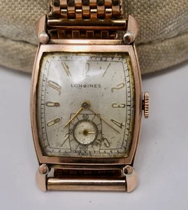 Vintage ca. 1940 Longines 10k Rosegold Filled Herren Tank Armbanduhr cal. 8LN - Bild 1 von 13