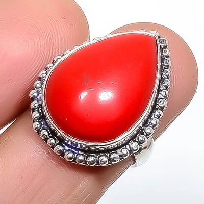 Anillo con banda de piedras preciosas de coral tamaño plata de ley 925 Foto 1 de 4