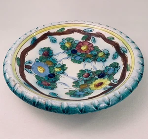 Vintage Italian Majolica Pottery Bowl Hand Painted Floral Centerpiece Italy 10" - Picture 1 of 17