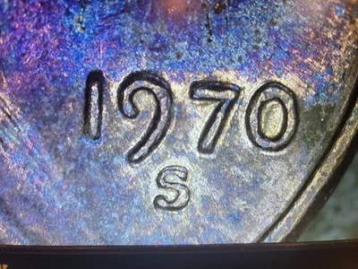 1970-S/S Lincoln Cent Large Date EXTREME Rainbow Toning error - Image 1 of 4