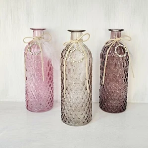Gilde Flaschenvase "Perla" Glas Creme Lila Rosa Feder Strasssteine 21cm - Bild 1 von 4