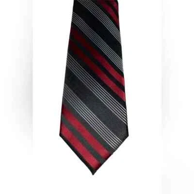 Madison Regimental Stripe Tie Black Red White Standard Width Classic Neckwear - Image 1 of 4