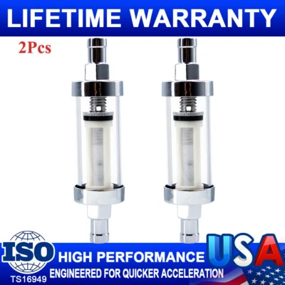2Pack 9748 Universal Fuel Filter ​Clear View Inline 3/8" Chrome Hose Barb Petrol — 第 1/4 张图片