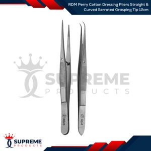 RDM Perry Cotton Dressing Pliers Straight & Curved Serrated Grasping Tip 12cm - Picture 1 of 3