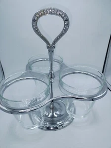  Irvinware 3 Section Rotating Condiment Serving Stand Chrome Glass Made  USA Vtg - Picture 1 of 6