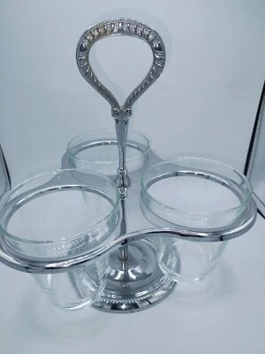  Irvinware 3 Section Rotating Condiment Serving Stand Chrome Glass Made  USA Vtg - Image 1 of 4