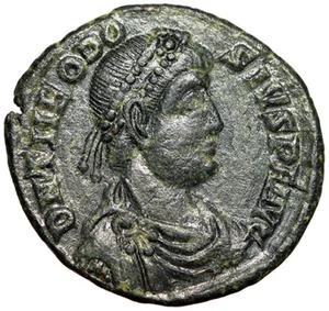 Theodosius I AE2 "Aufziehende kniende Frau" Siscia sehr schön - Bild 1 von 5