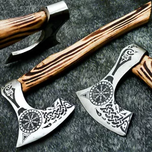 CUSTOM HAND FORGED CARBON STEEL Bearded Viking BATTLE Tomahawk Camping Axe, - Picture 1 of 8