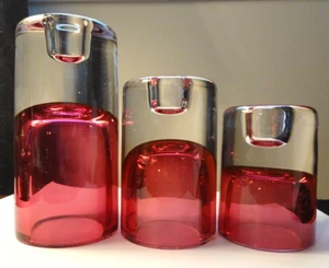 3er Set signierte Studio Ahus Bleikristall Preiselbeere Votivkerzenständer - Bild 1 von 12