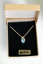 Genuine Austrian Crystal Necklace Blue Topaz Color Pendant 18" Goldtone Chain
