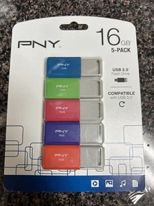 PNY 16GB 5Pack USB 2.0 Flash Drive Compatible With USB 3.0 NEW - Picture 1 of 8