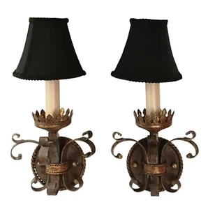 Fine Art Castile Wall Sconce Lamp Wrought Iron Brown And Gold Rustic Set Of Two - Picture 1 of 17