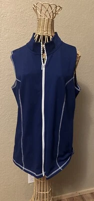 New Quacker Factory Women’s Vest Med Blue Full Zip Embellished Sequins Bling - Image 1 of 4