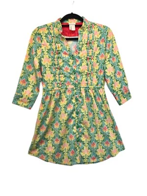 Matilda Jane Dress Button up 3/4 Sleeve Tie Waist Floral Green Yellow Size S - Image 1 of 4