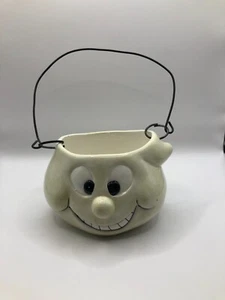 Vtg Ceramic Ghost Face Decorative Bucket Basket Halloween 6" Wide WCL-Brand - Picture 1 of 3