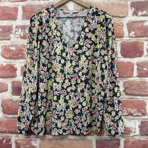 Loft Shirt Damen große schwarze Blumen V-Ausschnitt Langarm Bluse leichtes Oberteil - Bild 1 von 8