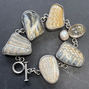 “The Dreamer” Multi Stone and Pearl 925 Sterling Silver Bracelet - Picture 1 of 12