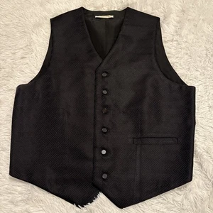 Carrot & Gibbs Men's Vest Waistcoat L Large 100% Silk Black Gray Geometric - Picture 1 of 4