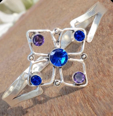 Tanzanite Amethyst Cut Gemstone 925 Sterling Silver Bracelet New Arrival Jewelry - Image 1 of 4