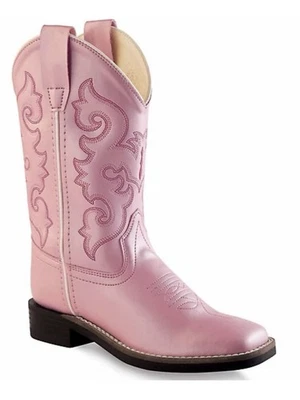 Old West Cowboy Boots Girls Broad Square Toe Shine TPR Pink VB9120 size 2 - Image 1 of 4