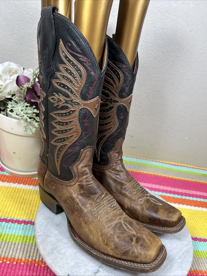 Botas de Vaquera Circle G L2024 Marrón Piel de Vaca Bordadas Tachonadas Para Mujer Talla 9 M Foto 1 de 4