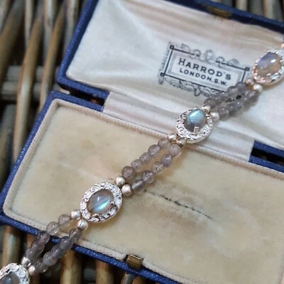 925 Sterling Silver Bracelet, Natural Multicoloured Labradorite, Adjustable  - Image 1 of 4