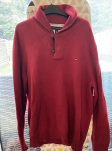 Tommy Hilfiger Para Hombres XL Rojo Preppy Inteligente Informal Tejido Jersey Top - Imagen 1 de 11