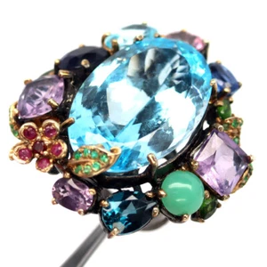 925 Plata Elegante Color Topacio, Zafiro, Cianita, Crisoprasa Joyería Anillo - Imagen 1 de 4