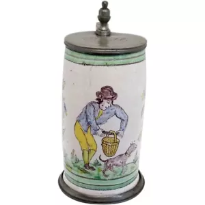 Antica ceramica tedesca in maiolica montata su peltro Ale Stein (brocca) c. 1790 - Foto 1 di 12