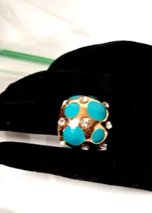 Gold-Tone Statement Ring With Turquoise Acrylic & Rhinestone Accents Size 5.50 - Picture 1 of 7