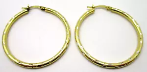 Jacmel Mauritus Gold over Sterling Silver 925 etched 1.5 inch hoop Earrings 3.1g - Picture 1 of 5