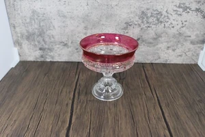 Vintage Tiffin Glass Kings Crown Cranberry Flared Rim Thumbprint Compote - Picture 1 of 4