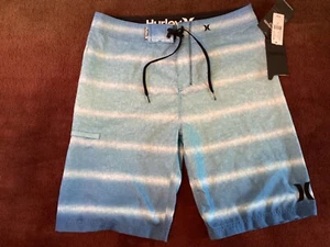 SALE~NWTS~HURLEY GRADIENT BLUE BOARD SHORTS SWIM TRUNKS BEACH MEN 32~POCKET~TIE - Picture 1 of 5