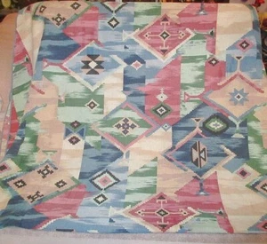 Vtg Southwestern Patchwork Fabric Tablecloth Tribal Oval 59" X 77.5" Western 90s - Picture 1 of 7