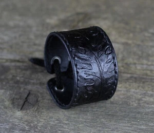 Ledermanschettenarmband, Eichenblattarmband, Herrenmanschette, Damenmanschette. - Bild 1 von 9
