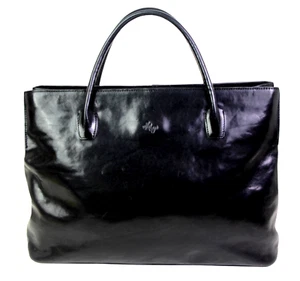 Monsac SMOOTH BLACK REAL LEATHER CLASSIC BUSINESS SATCHEL TOTE BAG HANDBAG PURSE - Picture 1 of 15