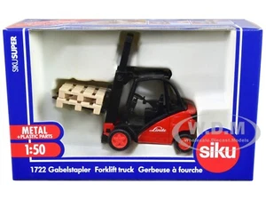 LINDE FORKLIFT TRUCK RED W/ 2 PALLETS 1/50 DIECAST MODEL BY SIKU 1722 - Picture 1 of 6