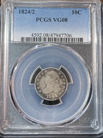 1824/2 Capped Bust Dime PCGS VG8 Nice Tough Coin CHRC Cover