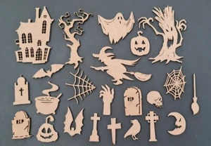 23x Mixed Halloween MDF Craft Shapes Wooden Embellishments (pack 2) - Picture 1 of 3